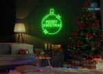 Merry Christmas Circle Design Neon Sign Green