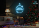 Merry Christmas Circle Design Neon Sign Ice-Blue