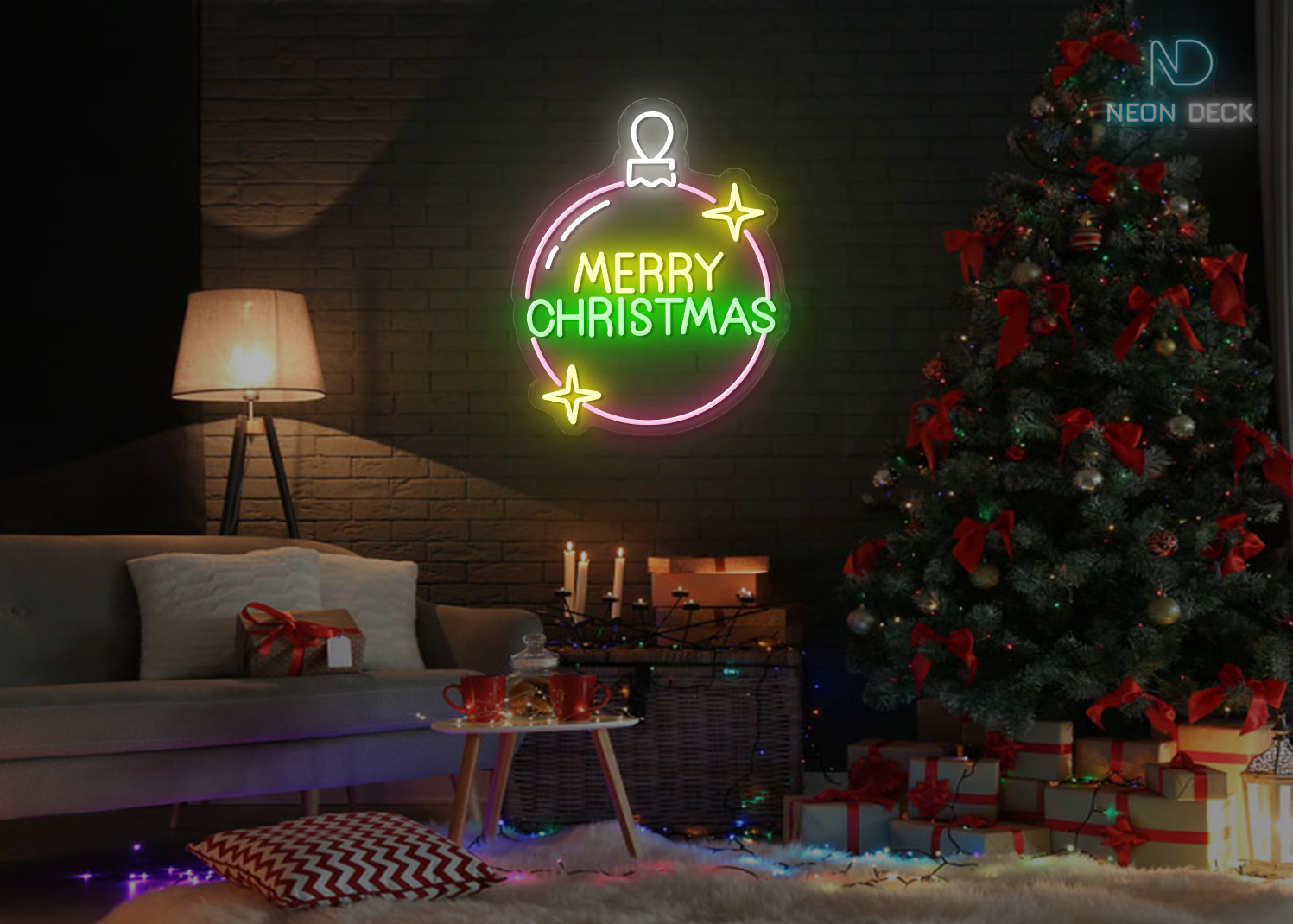 Merry Christmas Circle Design Neon Sign Multi Merry Christmas Circle Design Neon Sign Multi