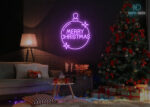 Merry Christmas Circle Design Neon Sign Purple