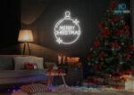 Merry Christmas Circle Design Neon Sign White