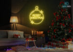 Merry Christmas Circle Design Neon Sign Yellow