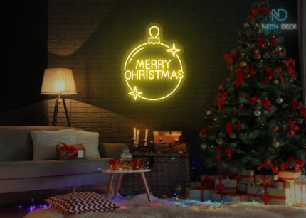 Merry Christmas Circle Design Neon Sign Yellow