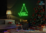 Merry Christmas Tree Design LED Neon Sign Green