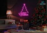 Merry Christmas Tree Design LED Neon Sign Hot-Pink