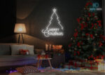 Merry Christmas Tree Design LED Neon Sign White