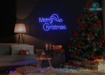 Merry Christmas with Santa Claus Design Neon Sign Dark-Blue