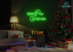 Merry Christmas with Santa Claus Design Neon Sign Green