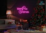 Merry Christmas with Santa Claus Design Neon Sign Hot-Pink