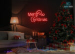 Merry Christmas with Santa Claus Design Neon Sign Red