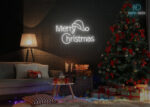 Merry Christmas with Santa Claus Design Neon Sign White