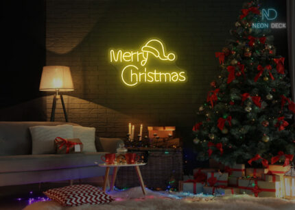 Merry Christmas with Santa Claus Design Neon Sign Yellow