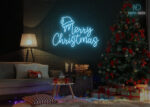 Santa Claus Merry Christmas Design Neon Sign Ice-Blue
