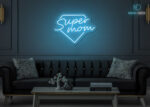 Super Mom LED Neon Sign Ice-Blue