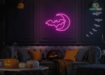 Bat and Moon Neon Sign Hot-Pink