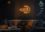 Bat and Moon Neon Sign Orange