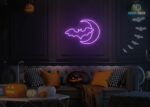 Bat and Moon Neon Sign Purple