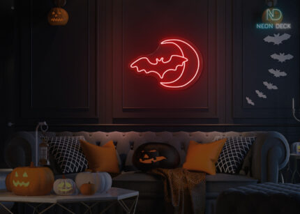 Bat and Moon Neon Sign Red