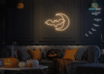 Bat and Moon Neon Sign Warm-White