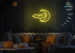 Bat and Moon Neon Sign Yellow