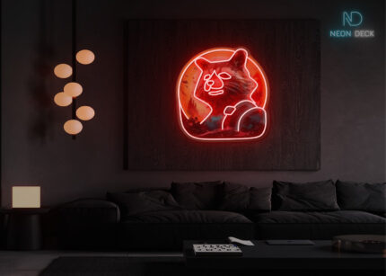 Cosmic Raccoon Adventurer LED Neon Sign Red