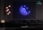 Crescent Moon Kitty LED Neon Sign Dark-Blue