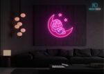 Crescent Moon Kitty LED Neon Sign Hot-Pink