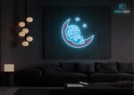 Crescent Moon Kitty LED Neon Sign Ice-Blue