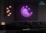 Crescent Moon Kitty LED Neon Sign Purple
