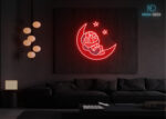Crescent Moon Kitty LED Neon Sign Red