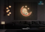 Crescent Moon Kitty LED Neon Sign Warm-White