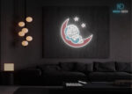 Crescent Moon Kitty LED Neon Sign White