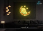 Crescent Moon Kitty LED Neon Sign Yellow