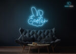 Easter with Rabbit Neon Sign Ice-Blue