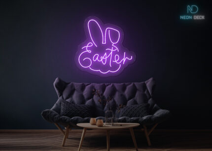 Easter with Rabbit Neon Sign Purple