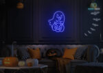 Ghost taking Pumpkin 🎃 Neon Sign Dark-Blue
