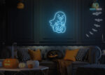 Ghost taking Pumpkin 🎃 Neon Sign Ice-Blue