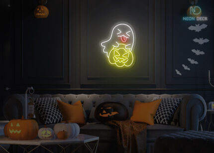 Ghost taking Pumpkin 🎃 Neon Sign Multi