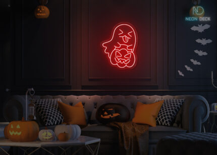 Ghost taking Pumpkin 🎃 Neon Sign Red