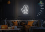 Ghost taking Pumpkin 🎃 Neon Sign White
