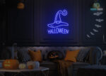 Halloween and Witch Cap Neon Sign Dark-Blue