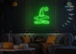 Halloween and Witch Cap Neon Sign Green