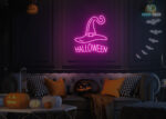 Halloween and Witch Cap Neon Sign Hot-Pink