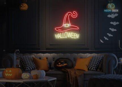 Halloween and Witch Cap Neon Sign Multi