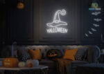 Halloween and Witch Cap Neon Sign White
