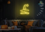 Halloween and Witch Cap Neon Sign Yellow