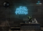 Happy Easter Design LED Neon Sign Ice-Blue