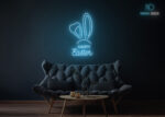 Happy Easter with Rabbit Ears Neon Sign Ice-Blue
