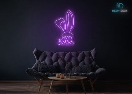 Happy Easter with Rabbit Ears Neon Sign Purple