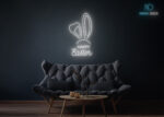 Happy Easter with Rabbit Ears Neon Sign White